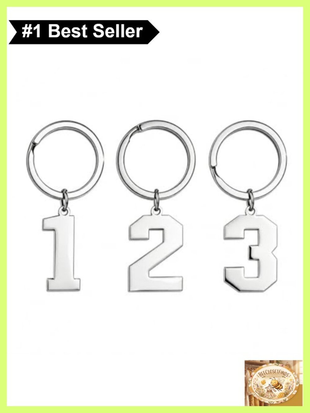 Stainless Steel Number Keychain Set Silver Key Ring Gift